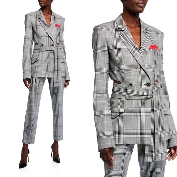 NWT HELLESSY Hellessy Hambro B/W Belted Midi Double-Breasted Blazer Jacket Sz 6 - Picture 1 of 12
